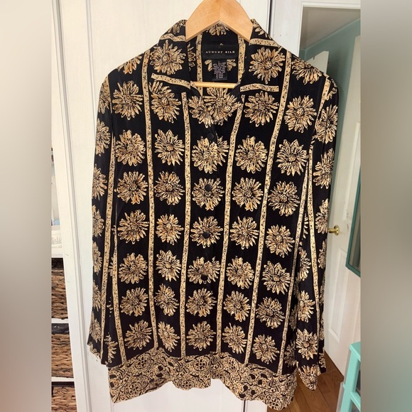 Silk Dark floral Vintage Blouse Boho Indie Earthy Whimsigoth Large - Picture 4 of 8